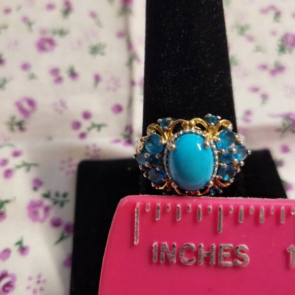 Sleeping Beauty Turquoise & Neon Apatite YG & Platinum over Sterling Silver Ring - Picture 4 of 5